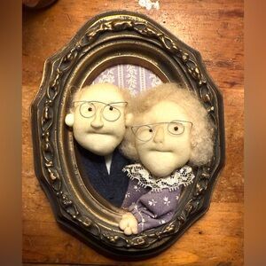 Beautiful Vintage Delicately Handcrafted Grandfather and Grandmother 3D Picture
